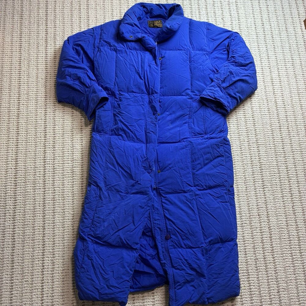 Vintage 90s Eddie Bauer Parka Blanket Coat Jacket Womens M Tall Goose Down Blue